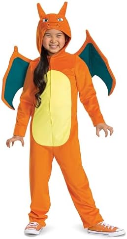 Charizard Costume for Kids, Official Pokemon Costume Hooded Jumpsuit, Child Size Small (4-6)