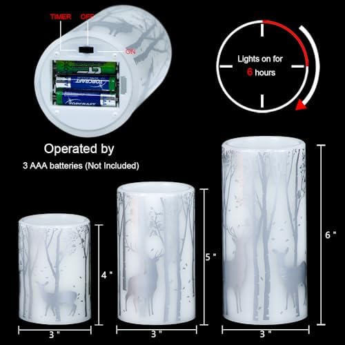 Silver Deer Flameless Candles Battery Operated with 6 Hour Timer