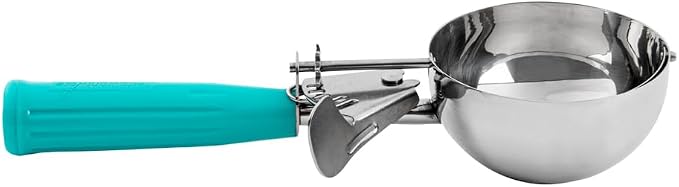 Restaurantware 6.5 Ounce Portion Scoop, 1 Trigger Release Stainless Steel Cookie Scoop - With Teal Handle, Stainless Steel Disher, For Portion Control, Cookie Dough, Cupcake Batter, Or Ice Cream