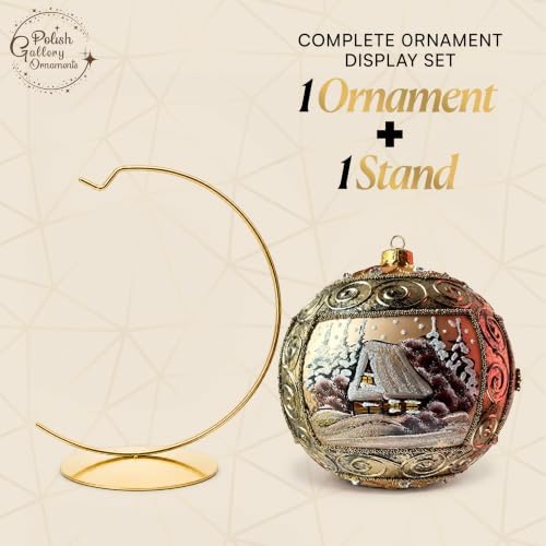 Hand Blown Glass Ball Christmas Ornament, 6 in, Copper Gold Scroll