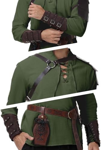 Men's Renaissance Costume,8 Piece Medieval Viking Pirate Outfit Set