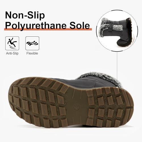 Winter Snow Boots for Women 2026: All-day Comfort Warm Fur Lined Mid Calf Hook Loop Waterproof Outdoor Shoes for Walking