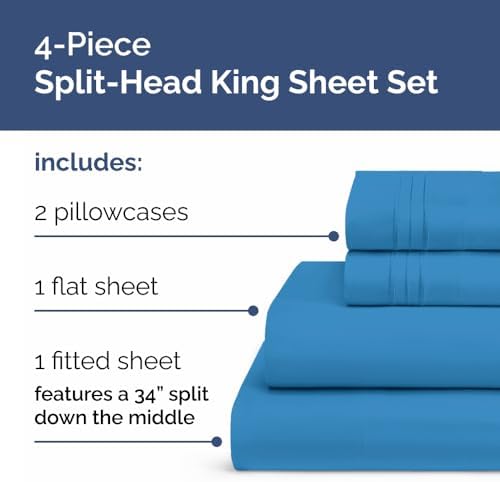 Flex Top Split Head King 4 Piece Sheet Set - Soft & Breathable - Denim Blue