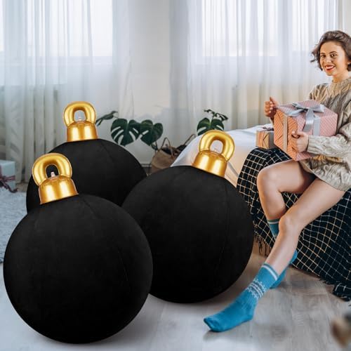 Jetec 3 Pcs 32 Inch Giant Black Velvet Christmas Inflatable Balls