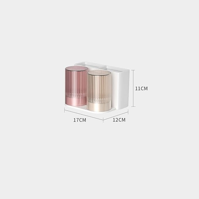 Toothbrush Rack 2PCS Wall Mounted Toothbrush Holder Storage Rack with Mouthwash Cup Automatic Toothpaste Dispenser Squeeze Kit Bathroom Toothbrush Holder(C)