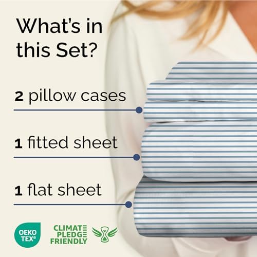 King 4 Piece Striped Sheet Set - Soft, Breathable & Cooling - Ocean Stripe