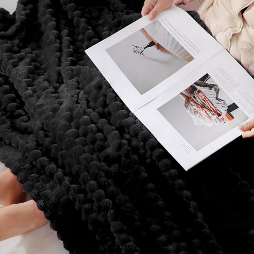 Puncuntex Black Throw Blanket 90"×90" inches Fuzzy 3D Jacquard Decorative