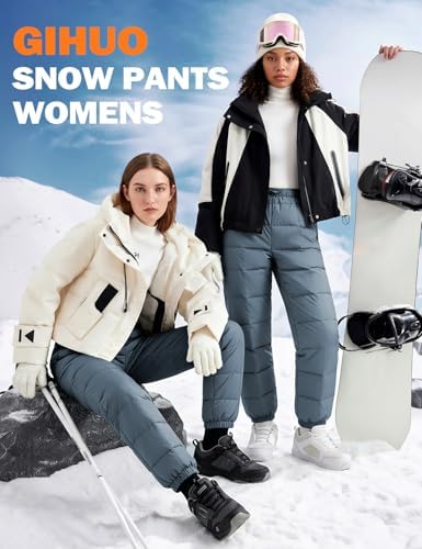 Gihuo Snow Pants Womens Winter Windproof Down Pants Warm Outdoor Ski Pants Padded Loose Ultralight Warm Trousers