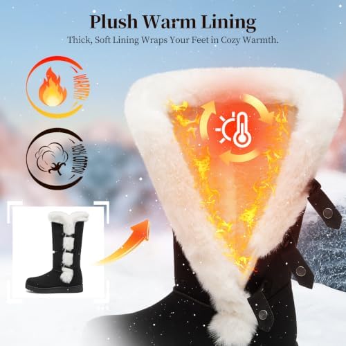 Women's Mid Calf Furry Snow Boots Warm Winter Boots