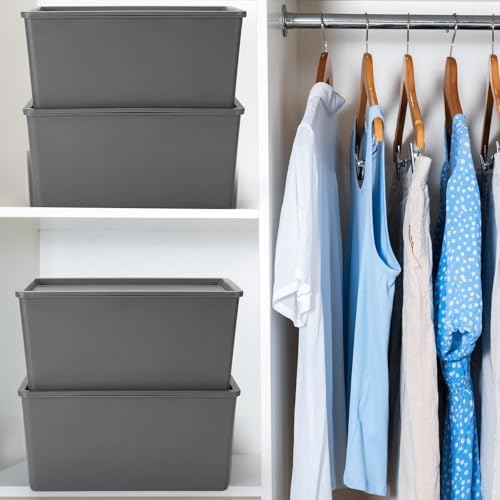 Menkxi 4 Pcs Storage Bins with Lids, Gray, Small
