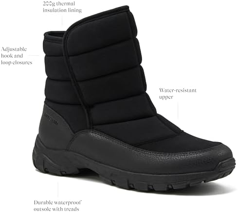 Lands' End Expedition Quilted Slip On Mens Snow Boots Insulated Winter Boots for Men Waterproof with Hook & Loop Closure, Medium or Wide Width Winter Shoes