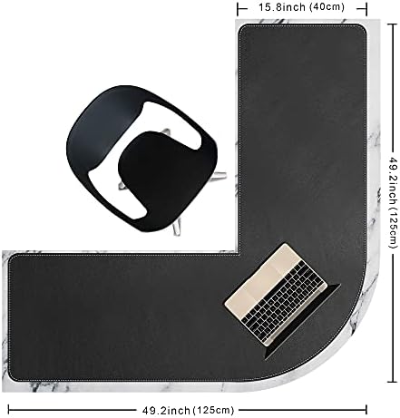 Chihein PU Leather L-Shaped Desk Pad (49.2”+ 49.2”) x 15.7” Black/Gray