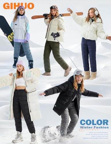 Gihuo Snow Pants Womens Winter Windproof Down Pants Warm Outdoor Ski Pants Padded Loose Ultralight Warm Trousers