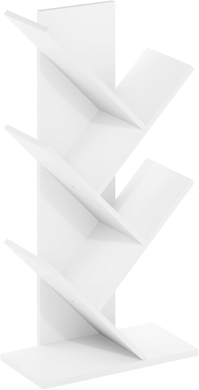 Furinno Tree Book Shelf, 5-Tier Bookshelf with Angled Open Shelf, Tree Bookcase for Room Decor, 8.4 x 15.7 x 30.3, for Organization and Storage, for Living Room, Bedroom, Home Office, White