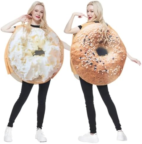 EraSpooky Unisex Adult Couples Bagel Coffee Costume 2 Pc Jumpsuit Halloween Costume One Size Set