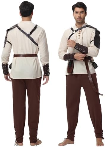 Men's Renaissance Costume,8 Piece Medieval Viking Pirate Outfit Set
