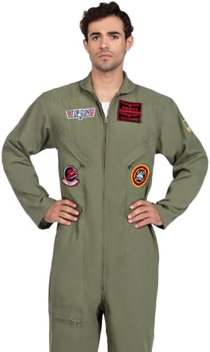 Leg Avenue Mens Licensed Top Gun Flight Suit Costume, SML/MED, Khaki/Green