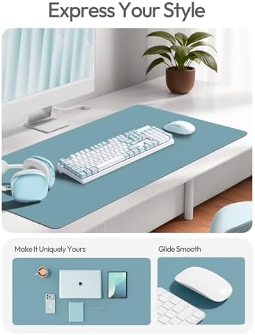 YSAGi Leather Desk Protector, Office Mat, Large Mouse Mat, Non-Slip PU Leather Blotter, Laptop Desk Mat, Waterproof Writing Pad for Office and Home(Aquamarine, 63" x 24")
