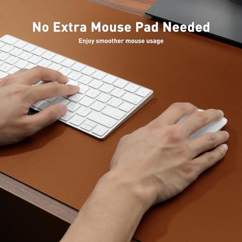 Aothia Faux Leather Desk Mat - Non-Slip PU Leather Desk Blotter, Waterproof Writing Surface, Large Desk Pad for Office & Home (Brown, 55" x 24")