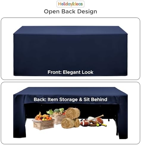 HolidayIdeas 4-Pack 6ft Open Back Fitted Tablecloths for Craft Shows Navy Blue