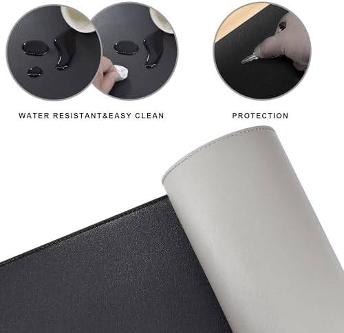 Chihein PU Leather L-Shaped Desk Pad (37.4”+ 49.2”) x 12.99” Black/Gray