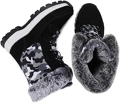 COOJOY Womens Waterproof Winter Snow Boots Warm Shoes Furry Mid Calf Lightweight Walking Hiking Booties