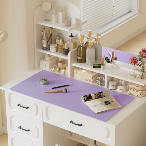 Aothia Faux Leather Desk Mat Mouse Pad, 47.2" x 23.6", Light Purple