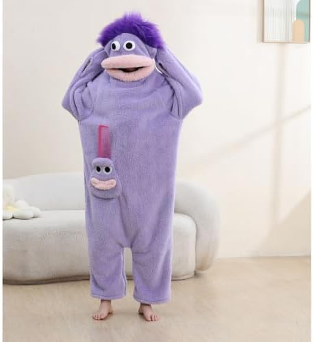 Unisex Funny Big Mouth Monster Plush Hooded Onesie Sleepwear