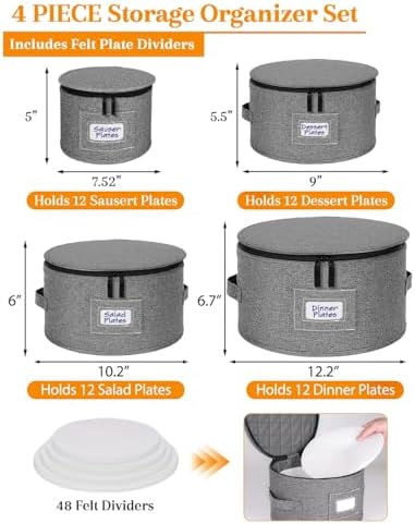 punemi China Storage Containers, 4-Set Hard Shell Dish Storage for Moving