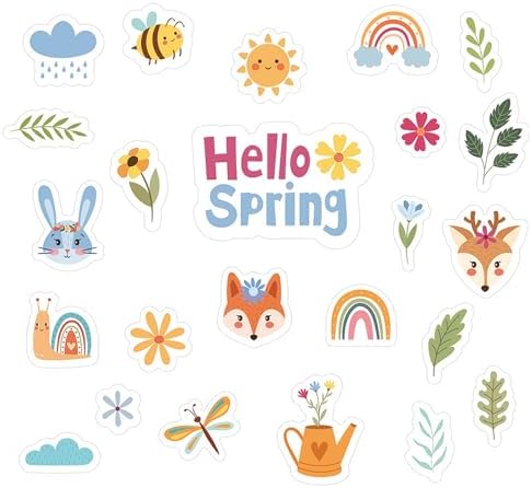 Easter & Spring Forest Magnets - 24Pcs Woodland Animal Fridge Magnets Set, Fox Deer Butterfly Sun Rainbow, Cute Spring Decor for Kids, Easter Basket Stuffers, Classroom & Refrigerator (E)