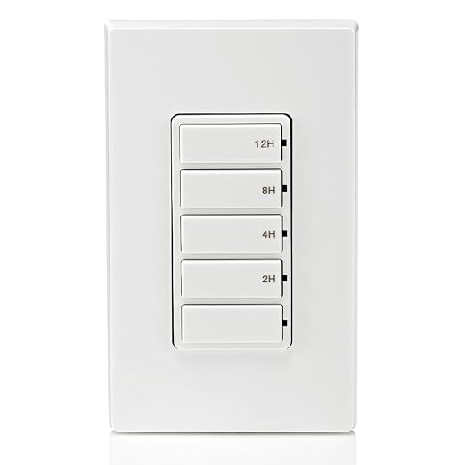 Leviton Countdown Timer Switch for household lights, heaters and exhaust fans, 2-4-8-12 hour, No Neutral Wire Required, Single Pole, 15A, 1/2 HP/9.8A Fan/Motor, DT112-1LW, White