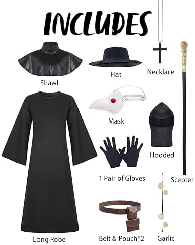Spooktacular Creations Halloween Plague Doctor Costume for Kids 10 in 1 set