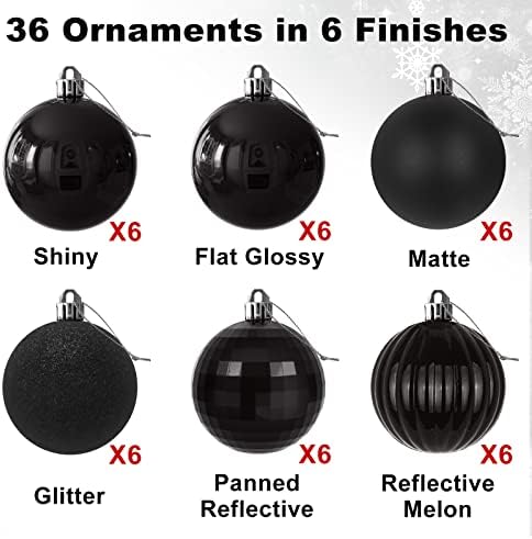 Black 2.5" Christmas Balls Christmas Tree Decoration Ornaments Shatterproof Hanging Balls for Birthday Halloween Holiday Wedding Decorations Set of 36pcs