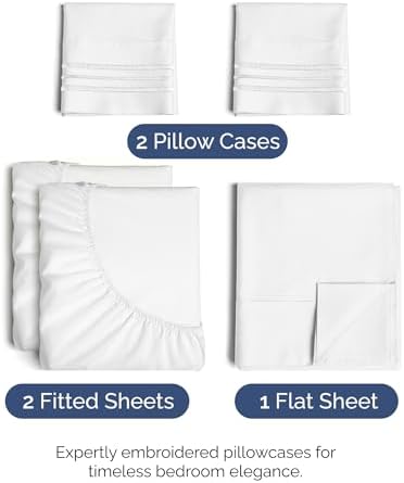 Split King Size 5 Piece Sheet Set - Breathable & Cooling Sheets - White