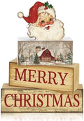 Lineshading 4 Pcs Vintage Christmas Table Decoration Wooden Santa Claus Decor Merry Christmas Tiered Tray Decor Decorative Santa Claus Block Sign Gift Farmhouse Xmas Table Centerpiece for Home Kitchen