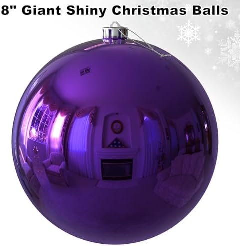 Purple 8.0" Extra Large Christmas Balls Ornaments - Christmas Tree Decorations Shatterproof Shiny Hanging Balls for Birthday Holiday Wedding Decorations Set of 2pcs