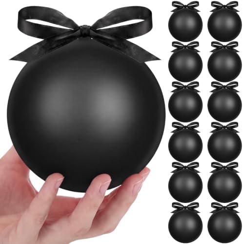 Weysat 12 Pack Large Christmas Plastic Ornaments Yard Tree,Black,6 Inch