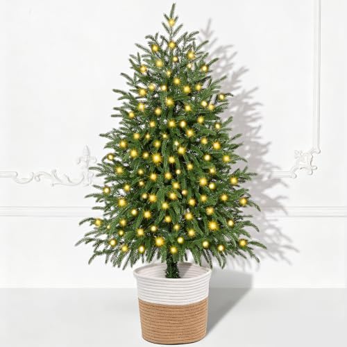3FT Small Christmas Tree with Lights, Pre-Lit Norfolk Pine Tree Potted