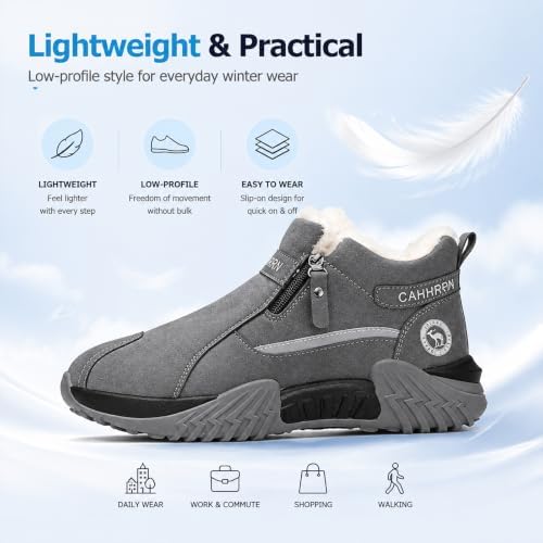 Men's Winter Warm Snow Boots Waterproof Zip‑Up Fur‑Lined Ankle Booties Anti‑Slip Outdoor Footwear for Hiking Commute & Daily Leisure