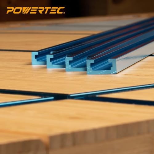 POWERTEC 71119-P4 36 Inch Double-Cut Profile Universal T-Track with Predrilled Mounting Holes, 8 Pack, Aluminum T Track for Woodworking Jigs and Fixtures, Drill Press Table, Router Table, Workbench