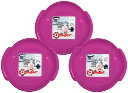 Superio Round Snow Saucer Sled- 24" Plastic Disc Sled for Kids and Adults- Heavy Duty Sled with Handles for Downhill Sledding, Winter Outdoor Sports