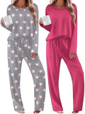 Ekouaer 2 Pack Womens Pajama Sets Long Sleeve Long Pants Pjs Loungewear