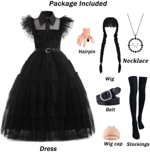 Long Black Gothic Dress Kids Girls Halloween Family Costume with Accessory