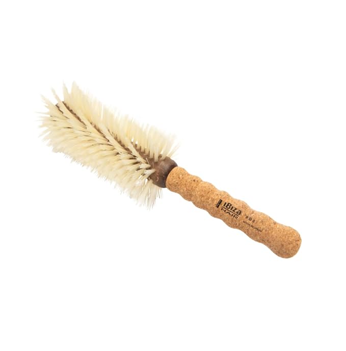 Ibiza Hair Boar Bristle Large Round Brush (B8-70mm) | Blonde Bristles + Cork Handle | Ideal for Fine or Curly Hair | Creates Shiny Irregular Curls