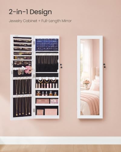 SONGMICS Jewelry Cabinet, Wall or Door Mounted Armoire, 6 LED Lights