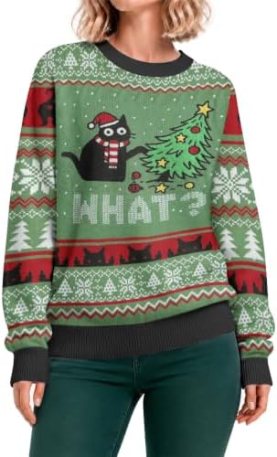 34HD Ugly Xmas Sweater–Funny Knit Christmas Sweater for Women & Men 2025, Long Sleeve Crewneck Holiday Pullover, Unisex Gift