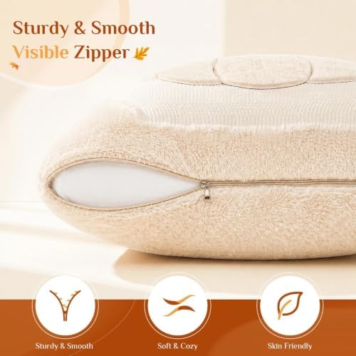 Fall Throw Pillow Covers 18x18 Set of 2 Double-Sided Beige Pumpkin Plush
