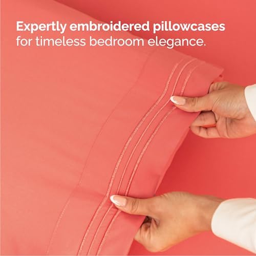 Cal King Size 4 Piece Sheet Set - Comfy Breathable & Cooling Sheets - Coral