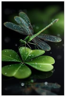 JDBeehpy (Unframed, Canvas Only Wall Decoration Spring Dragonfly Clover Lucky Plants Dragonfly Animal Enthusiasts Room Decoration Bedroom Corridor Ireland Unique Creative Gifts 12x18inch(30x45cm)