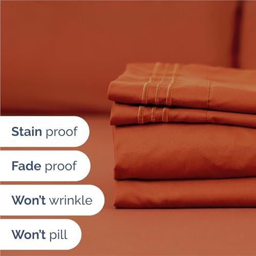 Split King Size 5 Piece Sheet Set - Comfy Breathable & Cooling - Terracotta
